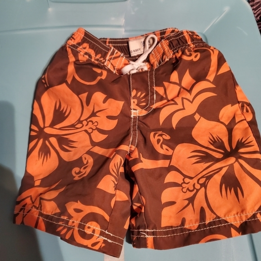 Brown Orange Hawaiian Print Size 18 24 Month swim trunks Beach